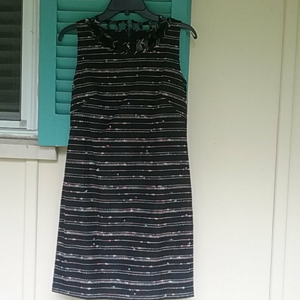 Vince Camuto Rainbow on black sheath dress.